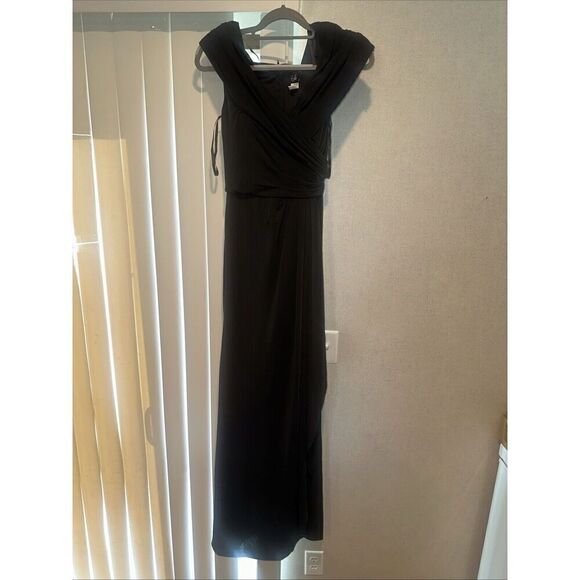 La Femme Black Off-the-Shoulder Ruched Jersey Column Gown Size 4. NWOT. 12 - Picture 1 of 12
